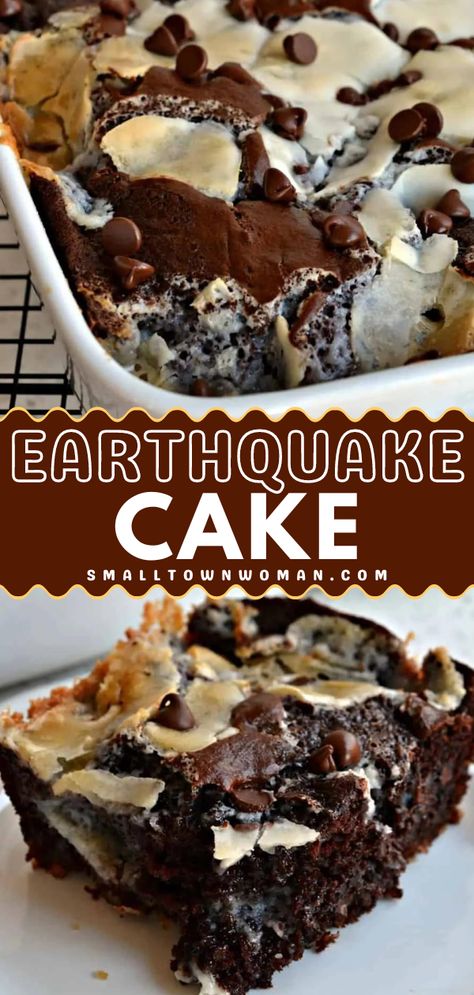 Here's a yummy cake that's wonderfully unique! This simple dessert starts from a box cake mix. Moist and packed with pecans, coconut, and cream cheese, this easy Earthquake Cake is fun to eat! Cake Dessert Recipes, Earthquake Cake Recipes, Easy Chocolate Cake Recipe, Earthquake Cake, Coconut Dessert, Chocolate Cake Recipe Easy, Easy Chocolate Cake, Dessert Aux Fruits, Thanksgiving Food Desserts