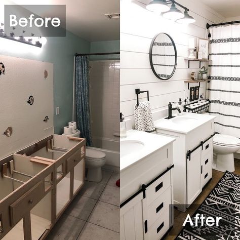 Renovation Farmhouse, Old Medicine Cabinets, Outdated Bathroom, Accent Wall Stencil, Sink Drain Stopper, Tips And Trick, Bath Redo, Farmhouse Vanity, Bath Renovation