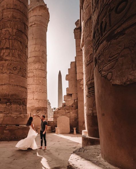 Couple dancing in beautiful white dress at Karnak temple in Luxor Egypt. Nile Cruise, Karnak Temple, Travel Inspiration Destinations, Luxor Egypt, Couples Engagement Photos, Nile River, Egypt Travel, Let's Dance, Couple Dancing