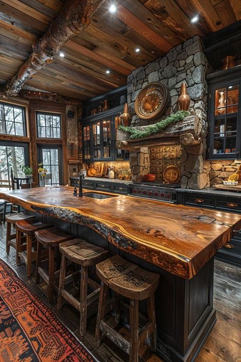 Log Home Kitchen Ideas, Lodge Interior Design, Log Cabin Kitchens, Home Kitchen Ideas, Log Home Kitchen, Small Log Homes, Lodge Kitchen, Barn Remodel, Log Home Kitchens