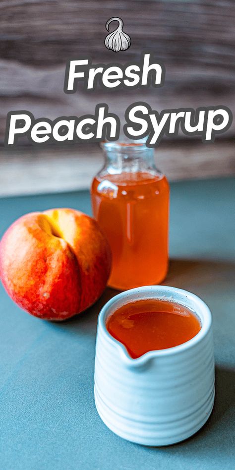 Fresh Peach Syrup is a sweet, tart and fragrant syrup that captures the essence of summer in a bottle. Made with ripe peaches and a touch of sugar and lemon juice, this golden liquid is perfect for enhancing iced teas, brightening up pancakes or anything else you want to add it to. Via @umamiology Peach Syrup For Pancakes, What To Do With Peach Juice, Canning Fruit Syrup, Peach Syrup Recipe, Peach Ideas, Pecan Syrup, Condiments Recipes, Sweet Sauces, Summer In A Bottle