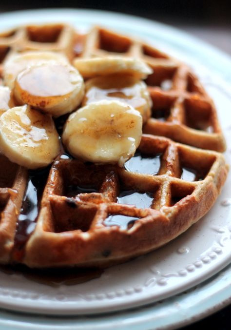 Healthy Banana Chocolate Chip Quinoa Flour Waffles     //      219 cal, 5.5g F, 33.6g C, 7.2g P Quinoa Flour Recipes, Waffles Breakfast, Quinoa Flour, Banana Waffles, Waffle Maker Recipes, Gluten Free Waffles, Ambitious Kitchen, Quinoa Healthy, Healthy Banana