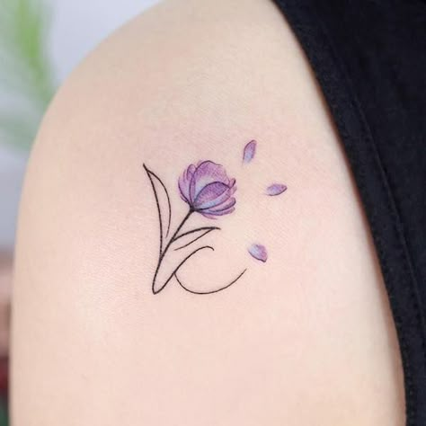 46 Unique Initial Tattoos For Men and Women - Our Mindful Life Initial Tattoos, Purple Flower Tattoos, Violet Flower Tattoos, Purple Tattoos, Tattoos For Men And Women, Simple Arm Tattoos, H Tattoo, Small Shoulder Tattoos, Small Flower Tattoos