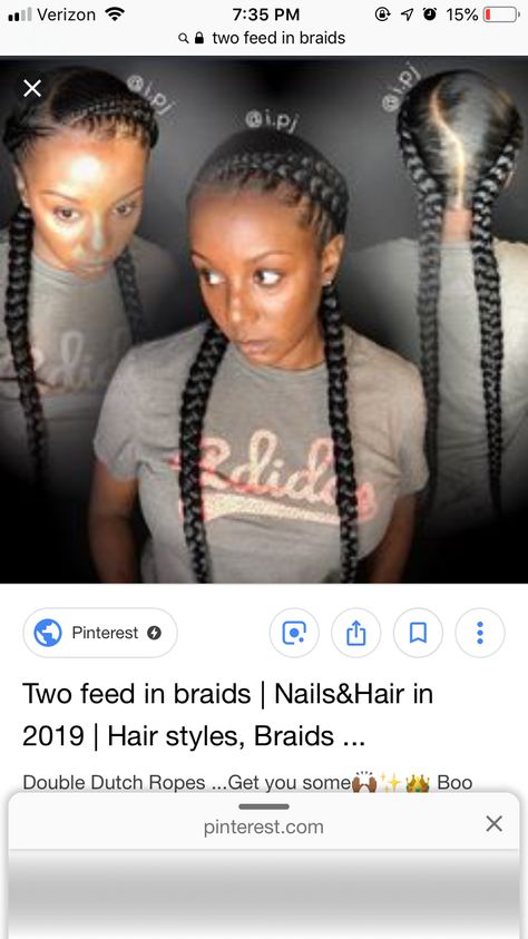 Rare Hairstyles For Black Women, 2 Feedin Braids Styles, 2 Cornrows Braids For Black Women, Two French Braids With Weave, 2 Feedin Braids, Nursing Hair, Two Braids Hairstyle Black Women, Vacay Hair, 2 Braids With Weave