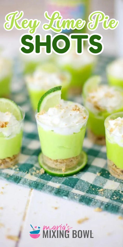 Looking for summer cocktail recipes? Learn how to make Key Lime Pie Shots! Creamy, tangy, and bursting with flavor, these key lime shots are perfect for when you're hosting. Serve them as one of your alcoholic 4th of July summer drinks! Key Lime Pie Shots, Key Lime Pie Shot, Lime Shots, Key Lime Cheesecake Recipe, Key Lime Recipes, Key Lime Desserts, Shooter Recipes, Sweet Whipped Cream, Lime Desserts