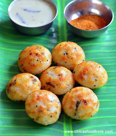 Paniyaram recipe Kerala Snacks, Ebelskiver Recipe, Paniyaram Recipes, Indian Breakfast Recipes, South Indian Breakfast Recipes, South Indian Breakfast, Indian Breakfast, India Food, South Indian Food