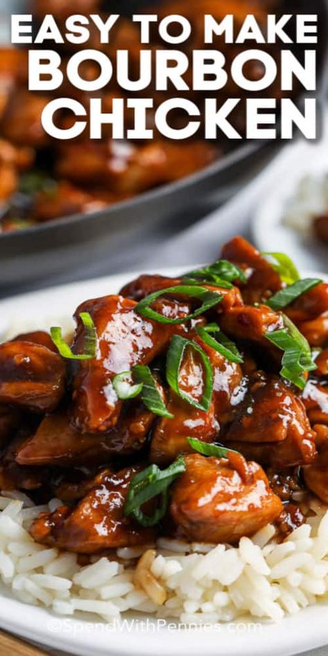 Bourbon chicken is an easy homemade version of a food-court favorite! Chicken thighs are tossed in a tangy sauce and served over rice for the perfect copy-cat version! #spendwithpennies #bourbonchicken #maindish #recipe #chinese #foodcourt Fenugreek Benefits, Bourbon Chicken Recipe, Chicken Dance, Chinese Chicken Recipes, Fast Dinner, Bourbon Chicken, Casserole Easy, Sweet Sour Chicken, Stove Top Recipes