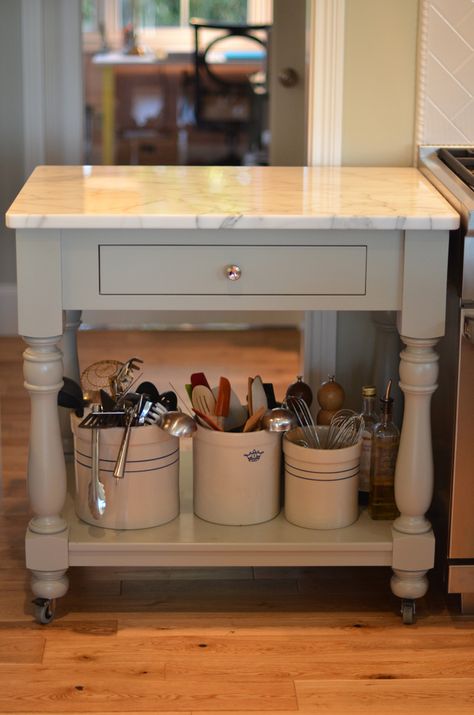 rolling cart | lifeingrace | Flickr Kitchen Cart Ideas, Baking Island, Kitchen Island Alternatives, Kitchen Table Marble, Edie Wadsworth, Kitchen Marble Top, Marble Top Kitchen Island, Rolling Island, Rolling Kitchen Cart