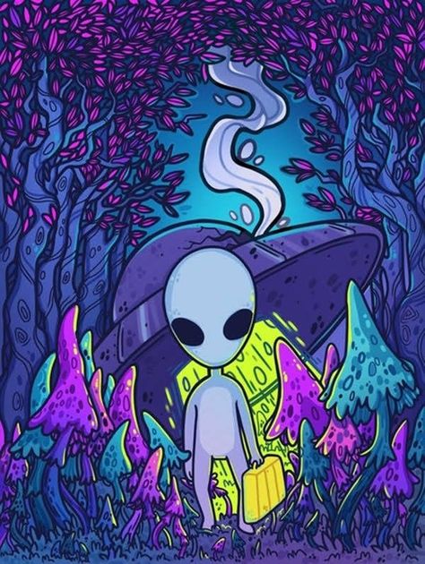 Art Ideas Painting, Alien Painting, Rhinestone Canvas, Art Spatial, Alien Drawings, Art Alien, Art Hippie, Alien Aesthetic, Psychadelic Art