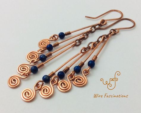 Copper Wire Dangle Earrings, Beaded Copper Wire Dangle Jewelry, Unique Copper Wire Dangle Jewelry, Handmade Copper Wire Beaded Drop Earrings, Wire Wrapped Copper Beaded Dangle Earrings, Chain Earing, Wire Wrapped Stone Jewelry, Diy Jewelry Earrings, Wire Jewelery