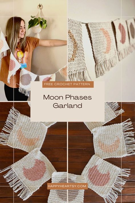 Free Crochet Moon Phases Garland Metaphysical Crochet, Crochet Moon Phases, Crochet Moon, About Moon, Crochet Graphs, Foundation Single Crochet, Crochet Garland, Bracelets Easy, Crochet Chain