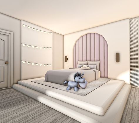 Bed Bloxburg, Bloxburg Realistic, Room Bloxburg, Carriage Bed, Codes Wallpaper, Bloxburg Rooms, Bloxburg Beach House, Savannah Houses, Bloxburg Interior