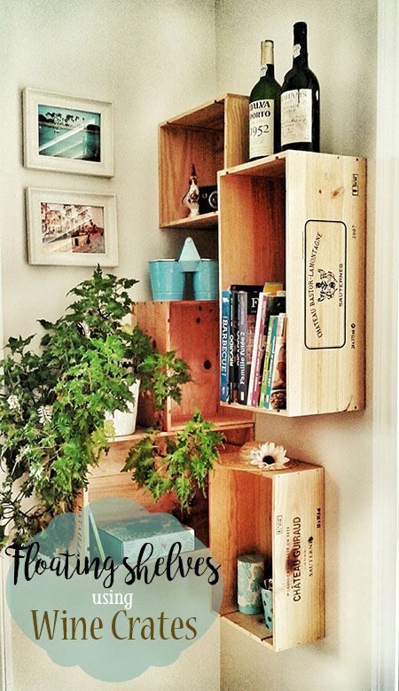 Wine Box Shelves, Wine Crate Diy, Wine Crates, Wood Wine Box, Project Room, Diy Floating Shelves, Crate Diy, Home Decor Tips And Tricks, Crate Shelves