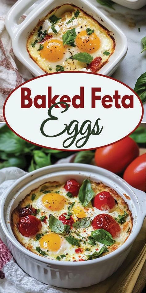 Ingredients: 6 large eggs 200g feta cheese, crumbled 1 cup baby spinach, chopped 1/2 cup cherry tomatoes, halves 2 tablespoons olive oil 1/2 teaspoon dried oregano Salt and pepper to taste Fresh basil for garnish (optional) Crusty bread for serving (optional) #bakedfetaeggs #easyrecipes #camilarecipes Feta Eggs, Eggs With Spinach, Creamy Feta, Healthy Dinner Options, Baked Feta, Spinach Egg, Easy Healthy Meal Prep, Spinach And Feta, Mediterranean Diet Recipes