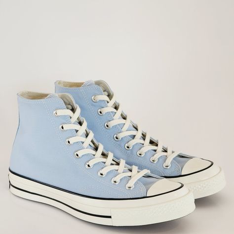 Converse Chuck 70 Hi High Top Light Armory Blue / Egret / Black Unisex Sneakers A00459c Nwt Brand: Converse Model: Chuck 70 Hi Style Code: A00459c Color: Light Armory Blue / Egret / Black Gender: Unisex, Listed As Men's Shoes. Size Guide: Us Men's 12 / Us Women's 14 / Uk 12 / Eur 46.5 / Cm 30.5 More Cushioning, Tougher Canvas, Same Versatility. The Chuck 70 High Top Is Built Off Of The Original 1970s Design, With Premium Materials And An Extraordinary Attention To Detail, With Added An Extra Cus Dusty Blue Converse, Blue Converse Outfit, Baby Blue Converse, Light Blue Converse, Converse Model, Cute Converse Shoes, Chuck 70 High Top, Light Blue Shoes, Blue Hair Accessories