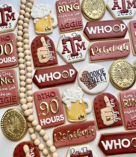 Tamu Ring Dunk Party, Aggie Ring Dunk, Aggie Ring Day, Ring Dunk, Grad Cookies, Aggie Ring, Flooding Cookies, Ring Day, Graduation Rings