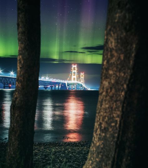 Spectacular Northern Lights Potential in Michigan This Weekend Northern Lights Michigan, Silver Lake Sand Dunes, Sky Gazing, Mackinaw City, Lighthouse Photos, Lake Photos, National Park Photos, See The Northern Lights, Light Pollution