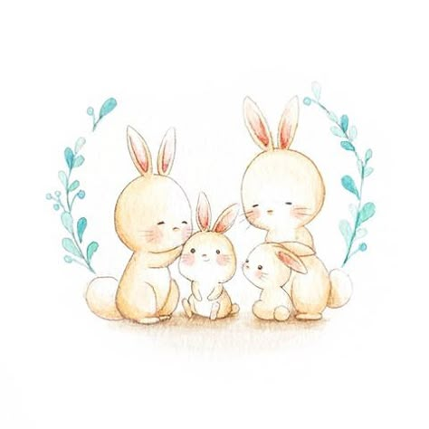 Animal Family Drawing, Easter Drawings, Bunny Family, Animal Family, Motif Art Deco, Family Drawing, Baby Illustration, Cute Animal Illustration, Easter Art