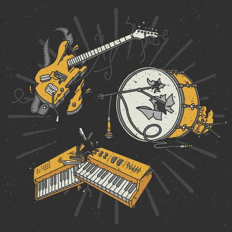 Upside Down Reference, Broken Guitar, Guitar Sketch, Yellow Aesthetics, Guitar Illustration, Guitar Drawing, Guitar Posters, Badge Template, Dark Water