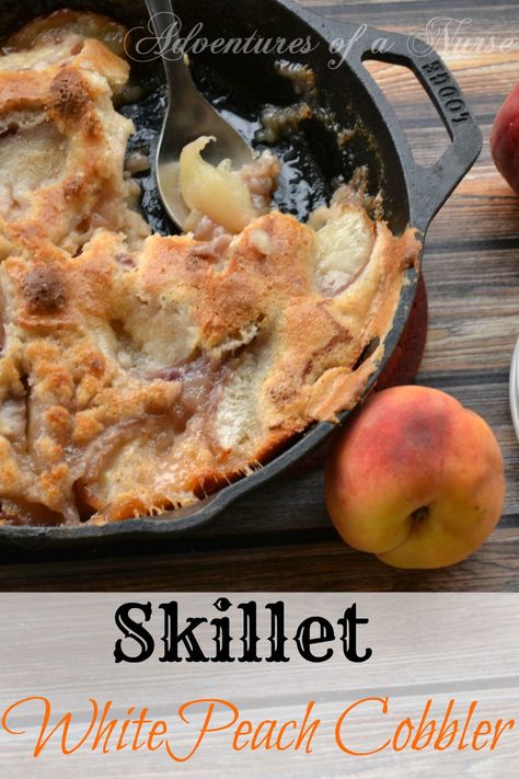 White Peach Skillet Cobbler White Peach Cobbler, Easy Southern Peach Cobbler Recipe, Southern Peach Cobbler Recipe, Skillet Cobbler, Peaches Recipes, Boy Birthday Party Ideas, White Peaches, Southern Peach Cobbler, Blueberry Coffee Cake