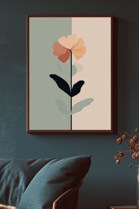 Office Decor Painting, Minimalist Floral Art, Minimalist Floral Painting, Painting Minimalist Art, Wall Frame Painting Ideas, Acrylic Minimalist Painting, Wall Decor Painting Canvases, Minimalistic Painting Ideas, Canvas Drawing Ideas Wall Decor