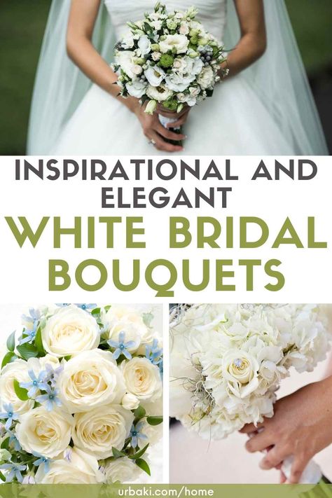 White wedding flowers embody purity, innocence, and romance. Wedding styles come and go, but white never goes out of style - it's a classic. Not all white flowers are crystal white - cream, ivory, and blush tones can shade white flower petals. Hints of green are also common on white wedding flowers. Brides can choose white bridal bouquets for contemporary or Victorian weddings, formal or informal. The wide variety of white flowers means florists can create white bouquets to suit any theme or... Real Flower Bridal Bouquet, White Bridal Bouquets, White Wedding Flowers Bouquet, White Flower Petals, Bride Bouquets White, Ivory Bridal Bouquet, Classic Wedding Bouquet, Holiday Bouquet, Unique Wedding Bouquet