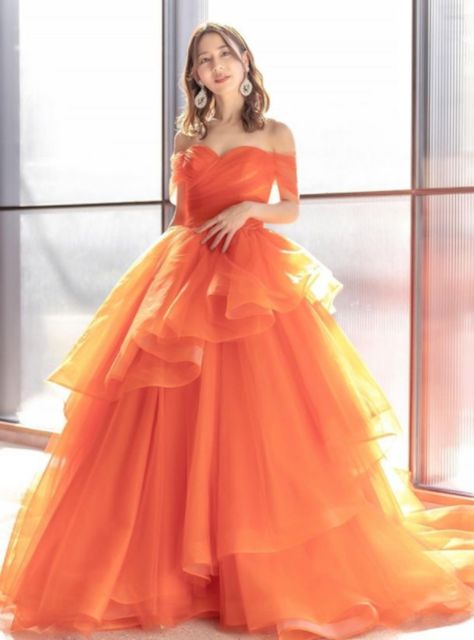 Orange Princess Dress, Orange Dress Wedding, Wedding Dress Aesthetic, Royal Au, Orange Satin, Wedding Scene, Princess Gown, Orange Wedding, Dress Aesthetic