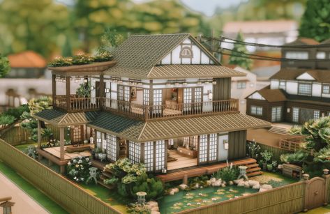 Traditional Japanese House Layout, Sims 4 Japanese House, Japanese House Layout, Japanese House Plan, Japanese House Exterior, Casas The Sims Freeplay, Anime Houses, Japanese House Design, Asian House