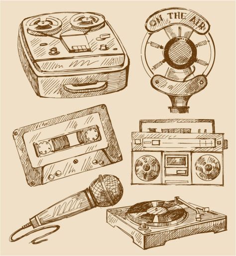 free vector vintage Recorder, Microphone Vintage Microphone Drawing, Vintage Microphone Tattoo, Speaker Sketch, Vintage Drawing Sketches, Microphone Sketch, Microphone Art, Speaker Drawing, Radio Drawing, Microphone Drawing