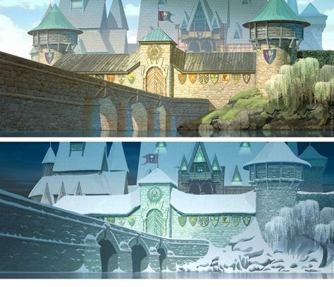 Frozen: 90 Original Concept Art Collection Frozen Castle, Blur Studios, Walt Disney Movies, Movie Animation, Anna Cattish, Frozen 2013, Royal Crest, Frozen Art, Bg Design