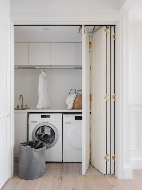 The Edit | Designing Laundry Spaces Hideaway Laundry, Euro Laundry, Laundry In Kitchen, Laundry Bathroom Combo, European Laundry, Laundry Cupboard, Small Utility Room, Laundry Doors, Hidden Laundry