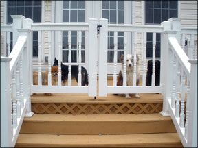 Create “airlocks” for your doors.  A small area with a self-closing gate, so if your dog darts out the door she’s still contained. (This would be awesome to have a fence like this wrapped around our front concrete porch.... it sure would give me a peace of mind with Macy not running away!)