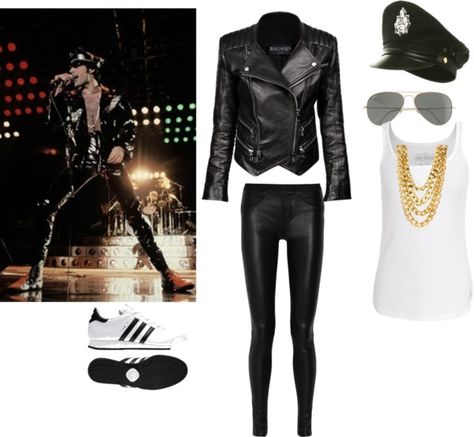 "Freddie Mercury Live Killers" by akgsteeler on Polyvore Freddie Mercury Aesthetic Outfits, Freddie Mercury Costume Woman, Freddie Mercury Outfits Inspired, Queen Inspired Outfits, Freddie Mercury I Want To Break Free Costume, Freddy Mercury Live Aid Outfit, Mercury Dress, Freddie Mercury Leather Pants, 70s Fashion Outfits