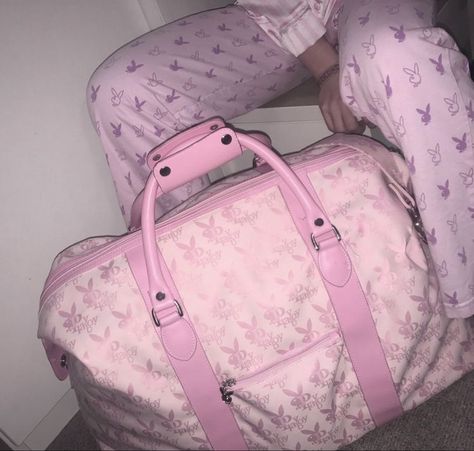 Y2k Duffle Bag, Juicy Couture Suitcase, Y2k Bags, Playboy Logo, Pink Tumblr Aesthetic, Y2k Accessories, Baby Pink Aesthetic, Hat Storage, Pink Life