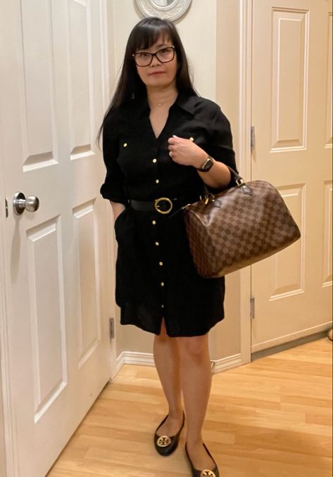 Dress with LV Speedy 30 and Tory Burch Flats Tory Burch Ballet Flats Outfit, Tory Burch Flats Outfit, Black Flats Outfit, Ballet Flats Outfit, Tory Burch Ballet Flats, Lv Speedy, Flats Outfit, Speedy 30, Tory Burch Flats