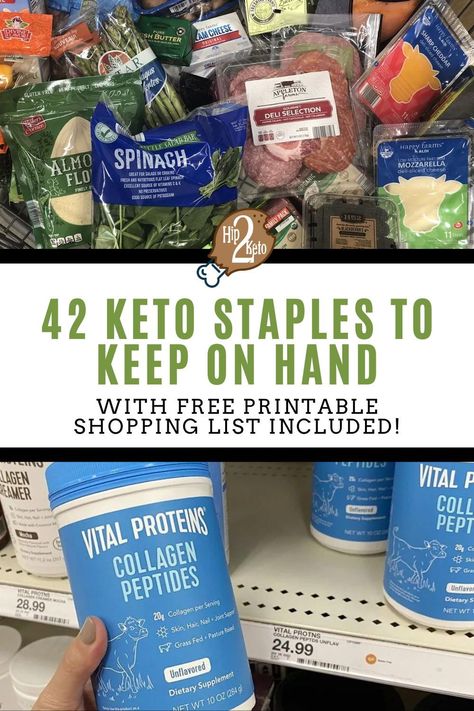 Are you starting a keto diet or looking for new keto products to try? Check out our list of 42 keto staples to have on hand. We’ve included a FREE printable grocery shopping list. Healthy Keto Grocery List, Keto Grocery List For Beginners, Keto Staples, Keto Basics, Almond Milk Cheese, Keto Products, Keto Shopping List, Grocery Shopping List, Chipped Beef