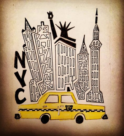 Inktober word 7 NewYork #inktober #art #paint #drawings #NYC #cab #New York Word Murals Wall Art, New York City Artwork, New York Painting Aesthetic, New York Aesthetic Decor, Nyc Drawing Simple, New York Sketch Easy, New York Artwork, New York Aesthetic Drawing, New York Dibujo