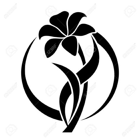 Black Silhouette Of Lily Flower Fiori Art Deco, Black And White Silhouette, Flower Vector, Flower Silhouette, Flowers Vector, Flower Stencil, Silhouette Stencil, Pola Sulam, Stencil Patterns