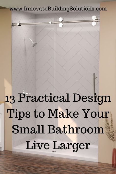 13 design tips to make your small bathroom live larger. | Innovate Building Solutions | Laminated Shower Wall Panels | Shower Pans | Upgrade Your Shower #BathroomRemodel #ShowerBase #ShowerWallPanels Shower Instead Of Bathtub, Tub Surround Panels, Bathroom Laminate Wall Panels, Waterproof Laminate Shower Walls, Diy Shower Surround Cheap, Laminated Shower Wall Panels, Changing Tub To Shower Only, Diy Tile Shower Walls, Bathroom Wall Panels Ideas