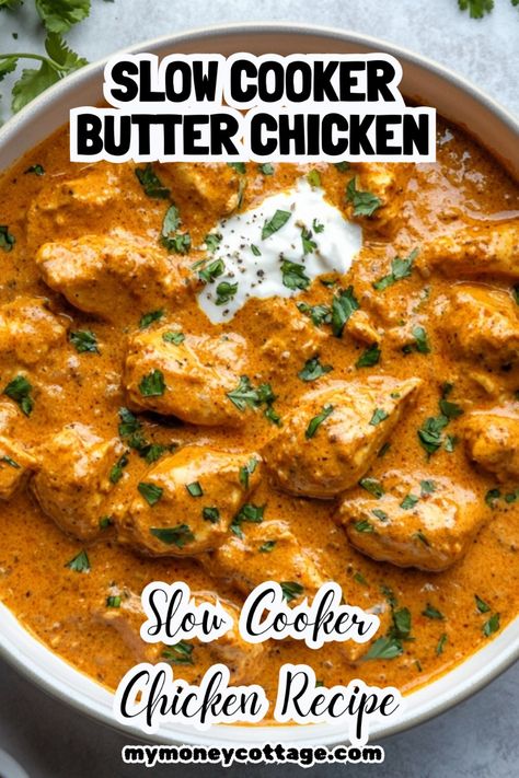 Indulge in the rich, creamy flavors of Slow Cooker Butter Chicken! Tender chicken simmered in a luscious, spiced tomato and cream sauce, all made effortlessly in your slow cooker. Perfect for busy weeknights or when you crave a comforting, restaurant-quality meal at home. Serve it with basmati rice, naan, or your favorite sides for a truly satisfying dish. Pin now and enjoy a taste of Indian cuisine with minimal effort!  #SlowCooker #ButterChicken #IndianCuisine #EasyRecipes #DinnerIdeas #SlowCookerRecipes #ChickenRecipe #HomeCooking #ComfortFood #FlavorfulMeals #SlowCookerButterChicken #SlowCookerChickenRecipes #CrockpotChickenRecipes Slow Cooker Basmati Rice, Slowcooker Butterchicken, Butter Chicken Crockpot, Butter Chicken Slow Cooker, Chicken In Slow Cooker, Slow Cooker Chicken Stroganoff, Slow Cooker Butter Chicken, Slow Cooker Chicken Recipe, Creamy Chicken Alfredo