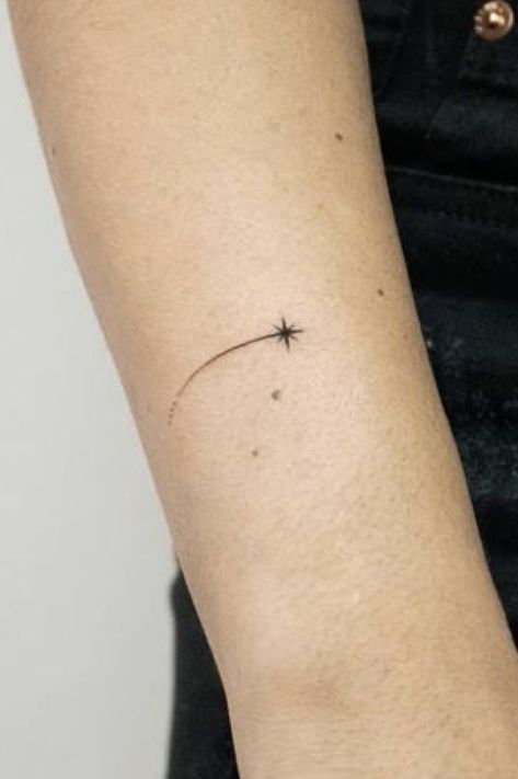 Star Delicate Tattoo, Small Star Tattoos On Hand, Stars Outline Tattoo, Minimal North Star Tattoo, Space Wrap Around Tattoo, Glitter Star Tattoo, Fine Line Solar System Tattoo, Pleiades Constellation Tattoo, Cute Tattoos Stars