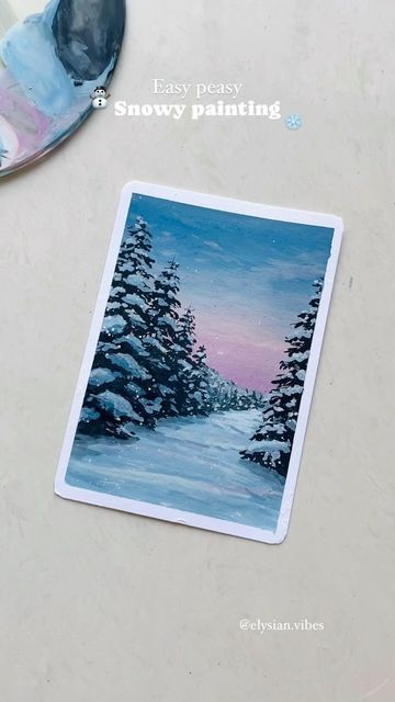 Paints Aesthetic, December Painting, Himi Gouache, Winter Paintings, Aesthetic Snow, Gouache Paints, Winter December, Winter Painting, Snowy Winter