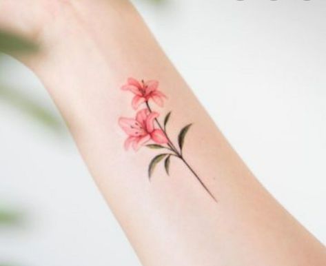 Tiger Lilly Tattoo Color, Lily Flower Tattoos Color, Lily Stargazer Tattoos, Tiger Lilly Tattoo Design, Lily Tattoo Design Color, Lillys Flowers Tattoo, Colorful Lily Tattoo, Stargazer Lily Tattoo Color, Lily Tattoo Watercolor