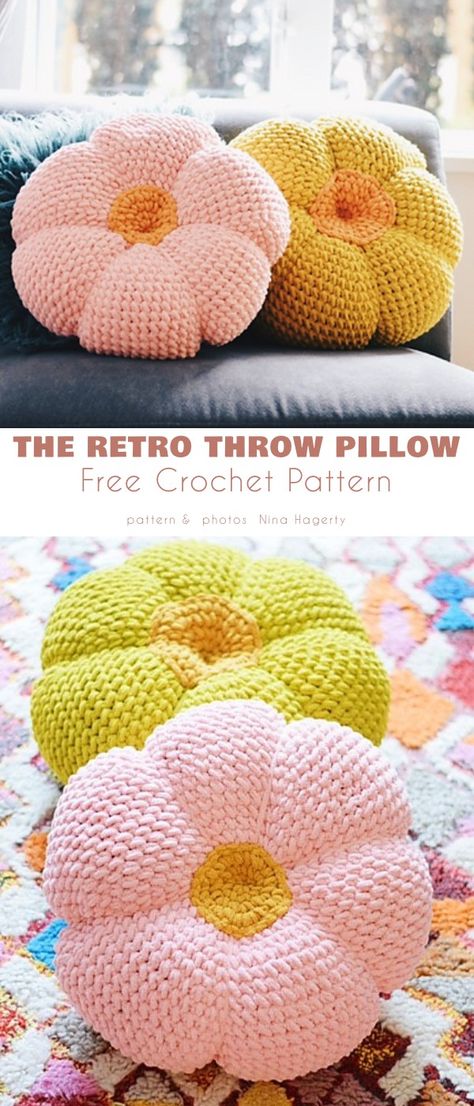 Flower Pillows, Crochet Pillow Patterns Free, Crochet Cushion Pattern, Throw Pillow Pattern, Retro Throw Pillows, Crochet Cushion Cover, Crochet Pillow Pattern, Crochet Pillows, Aesthetic Crochet