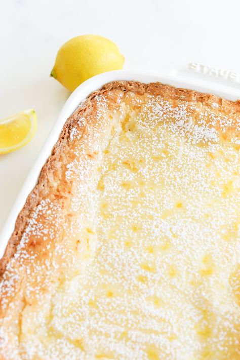 Lemon Gooey Butter Cake uses boxed cake mix, butter and eggs to create a light crust. Julie Banner, Lemon Gooey Butter Cake, Lemon Box Cake, Lemon Butter Cake Recipe, Champagne Cakes, Best Lemon Cake Recipe, Chess Bars, Recipe Using Lemons, Box Lemon Cake