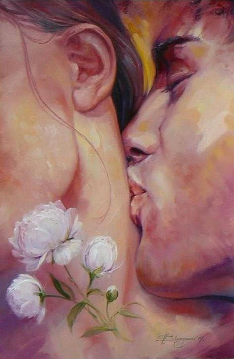 Soulmates Art, Kiss Painting, Art Amour, Twin Flame Art, Romantic Artwork, Arte Peculiar, Romantic Paintings, Couple Painting, Art Of Love