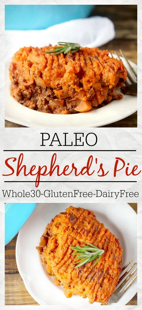 Paleo Shepherd's Pie- pure comfort food, packed with veggies, and so delicious! Whole30, gluten free, dairy free, and easy to make! Sweet Potato Toppings, Hearty Comfort Food, Shepherds Pie Recipe, Paleo Beef, Resep Diet, Shepherd's Pie, Paleo Whole 30, Paleo Dinner, Primal Paleo