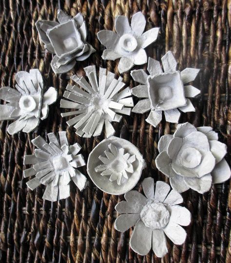 https://flic.kr/p/dvByyg | egg carton flowers | <a href="http://JaneVille.blogspot.com" rel="nofollow">JaneVille.blogspot.com</a> Then brighten them up with your choice of paints and ether attach to a stick (painted green) as a flower or on a card, book mark, ect. Projects With Egg Cartons, Egg Carton Art, Jane Lafazio, Egg Carton Flowers, Egg Cartons, Egg Carton Crafts, Fleurs Diy, Card Book, Egg Carton