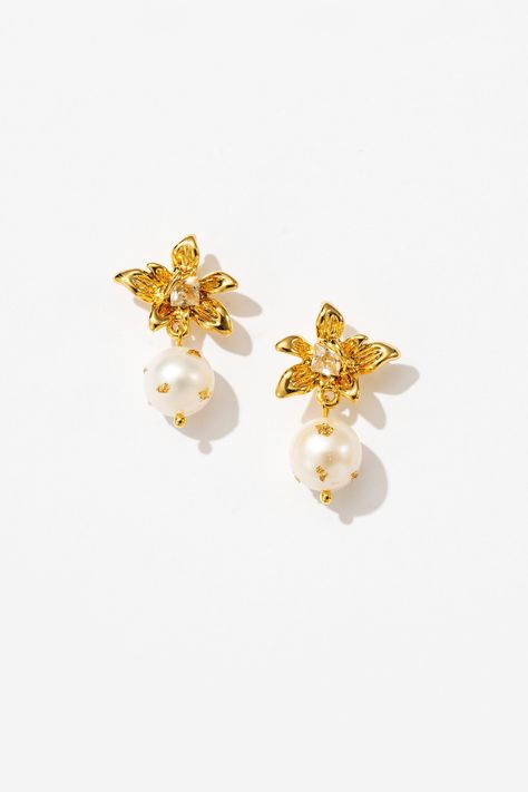 Angie 18K Gold Freshwater Pearl Drop Earrings Ethereal Elegance, Freshwater Pearl Drop Earrings, Silk Dresses, Stacked Jewelry, Gold Drop Earrings, Timeless Treasures, Stylish Jewelry, Pearl Drop Earrings, Ear Jewelry