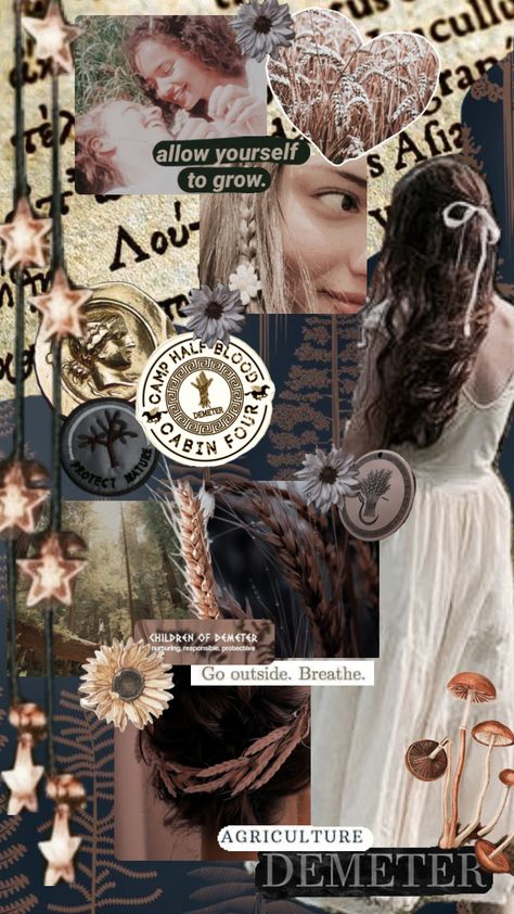 Cabin 4! Demeter goddess of the harvest. #percyjackson #cabin4 #demeter #demetercabin #demeteraesthetic Demeter Cabin, Demeter Goddess, 4 Aesthetic, Percy Jackson Comics, Cabin Aesthetic, The Harvest, Half Blood, Camp Half Blood, Aesthetic Images